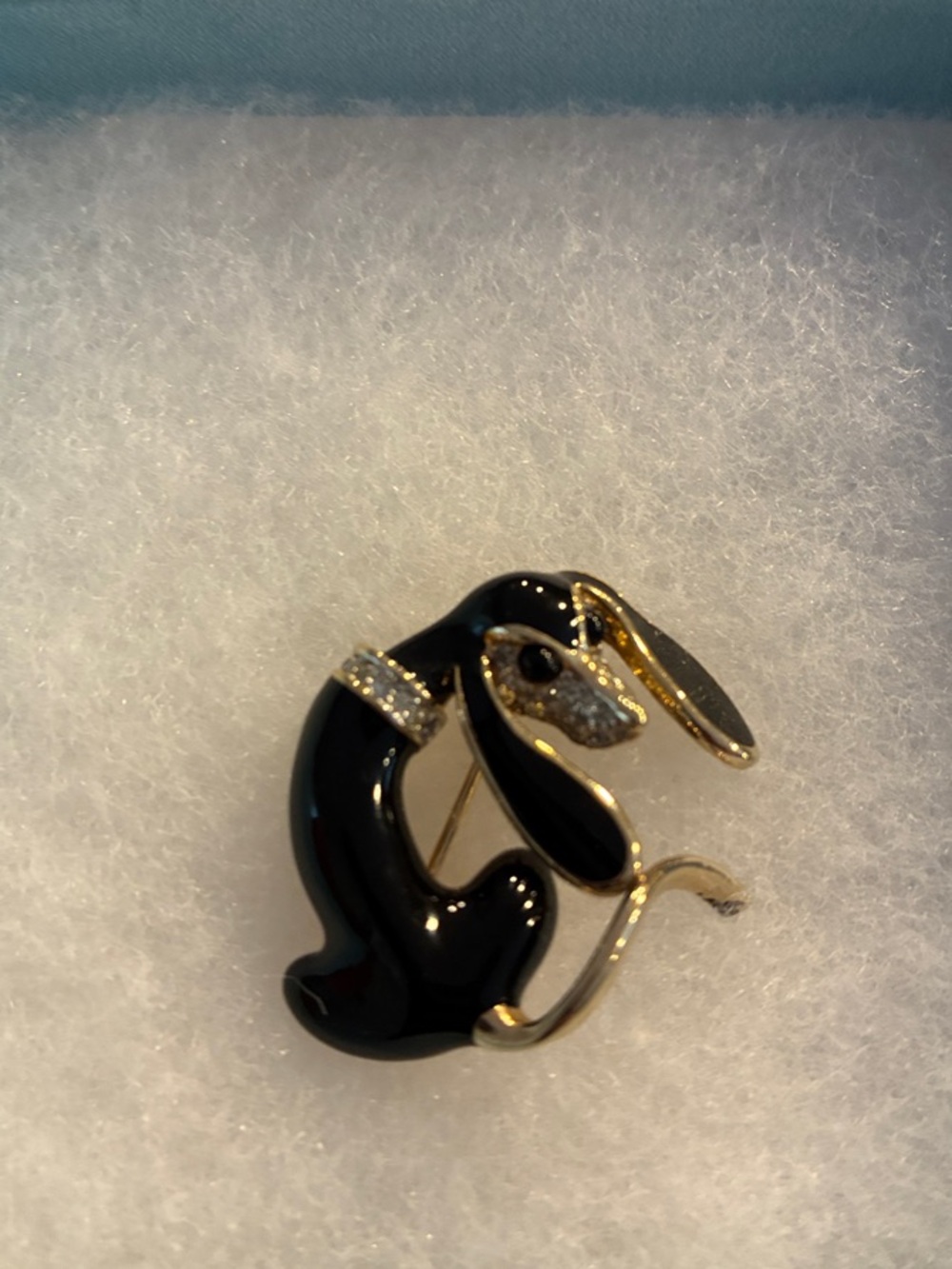Fashion Black Enamel Rabbit Brooch with Gold Accents